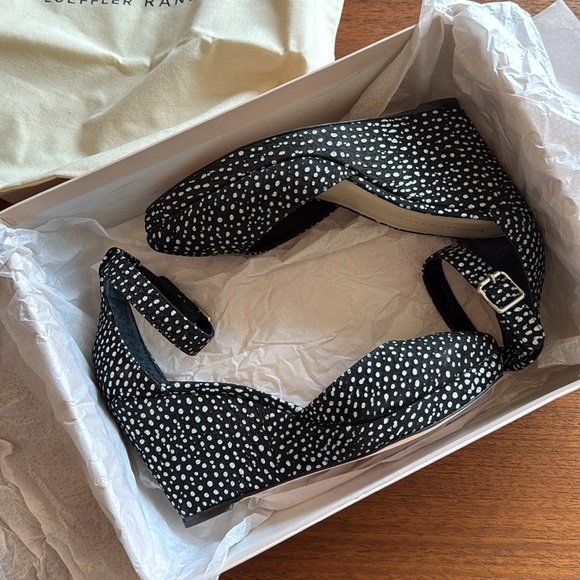nib Loeffler Randall ‘Jules’ Wedge Sandals in Black & White Dot Print size 7.5 - Picture 3 of 7